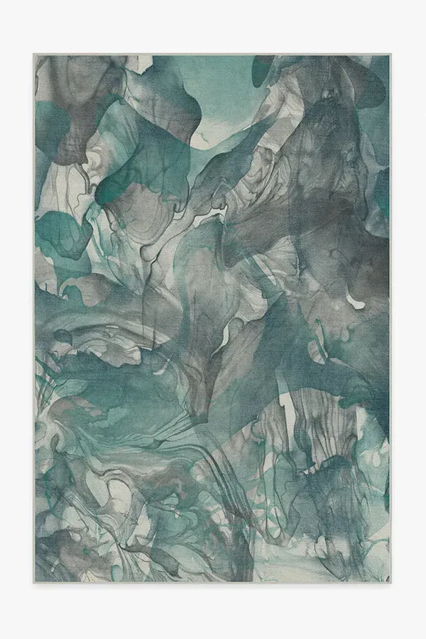Large Area Rug Machine Washable - Teal Grey