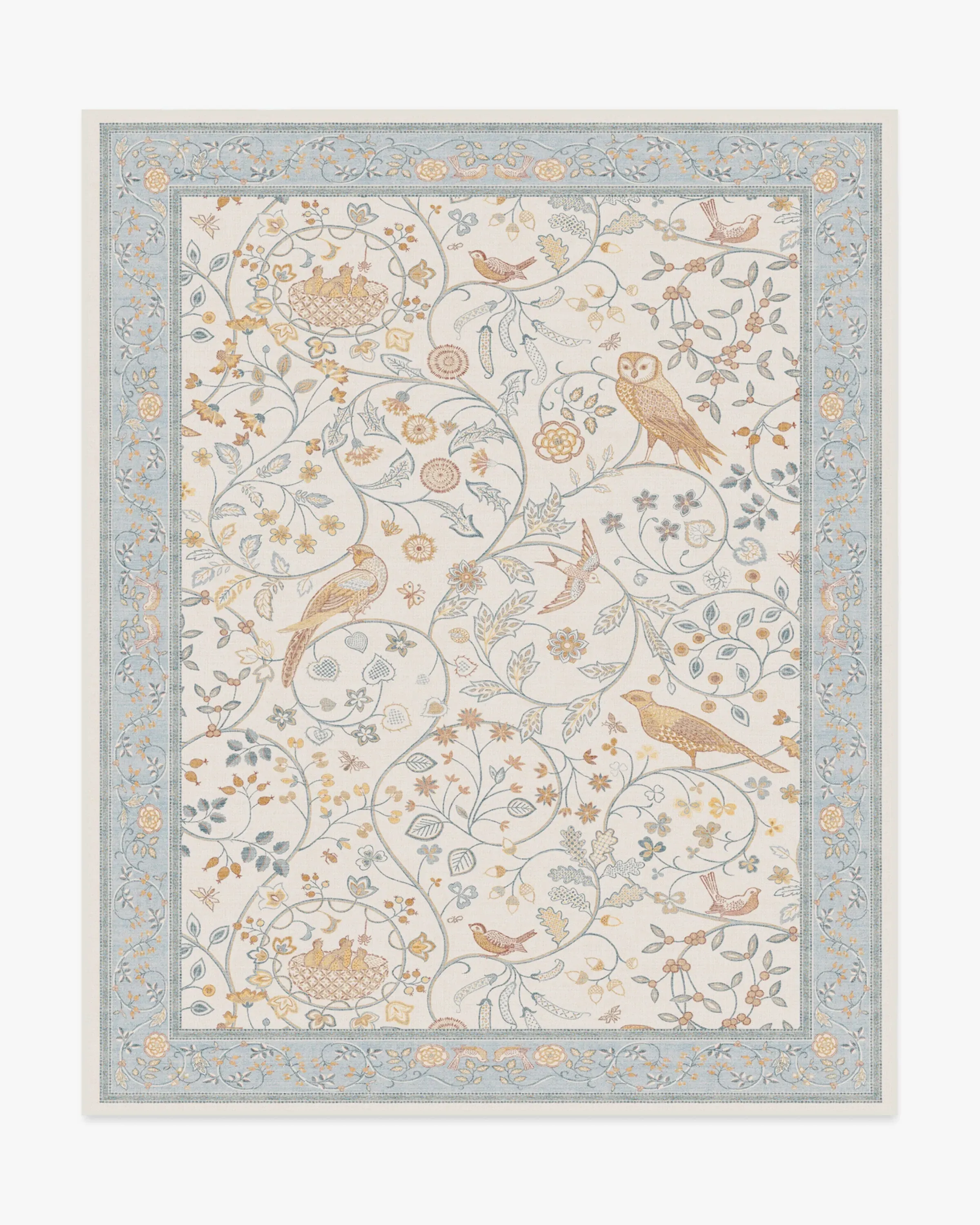 Large Machine Washable Area Rug - Ivory & Blue