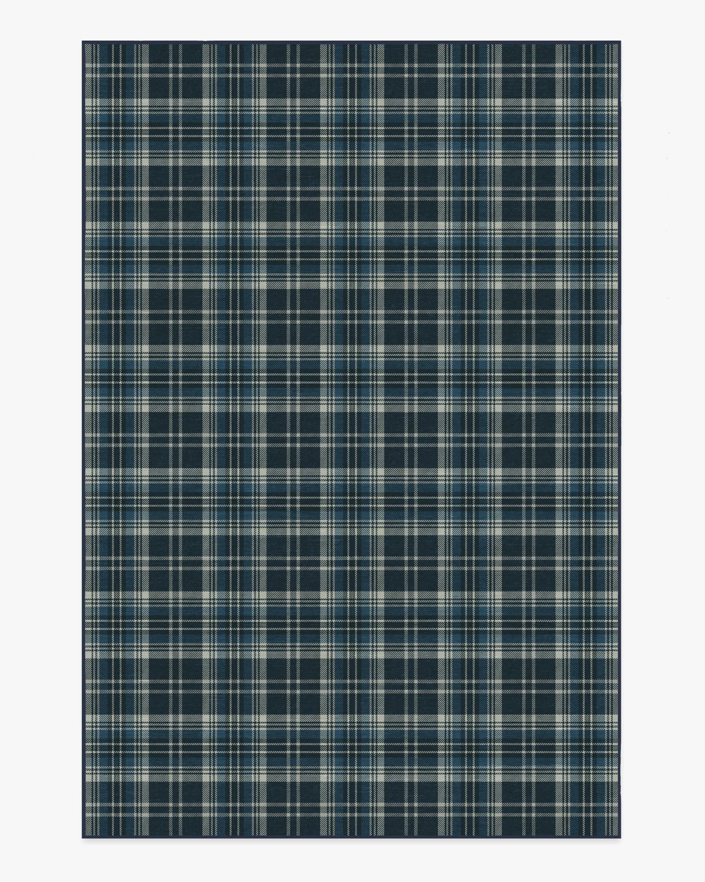 Large Machine Washable Area Rug - Navy Tartan