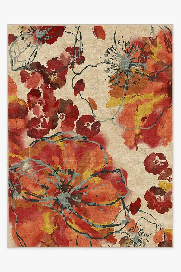 Large Machine Washable Rug - Coral, Watercolour