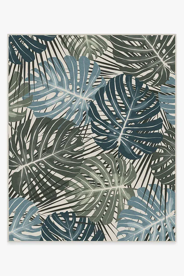 Large Machine Washable Rug - Green, Monstera