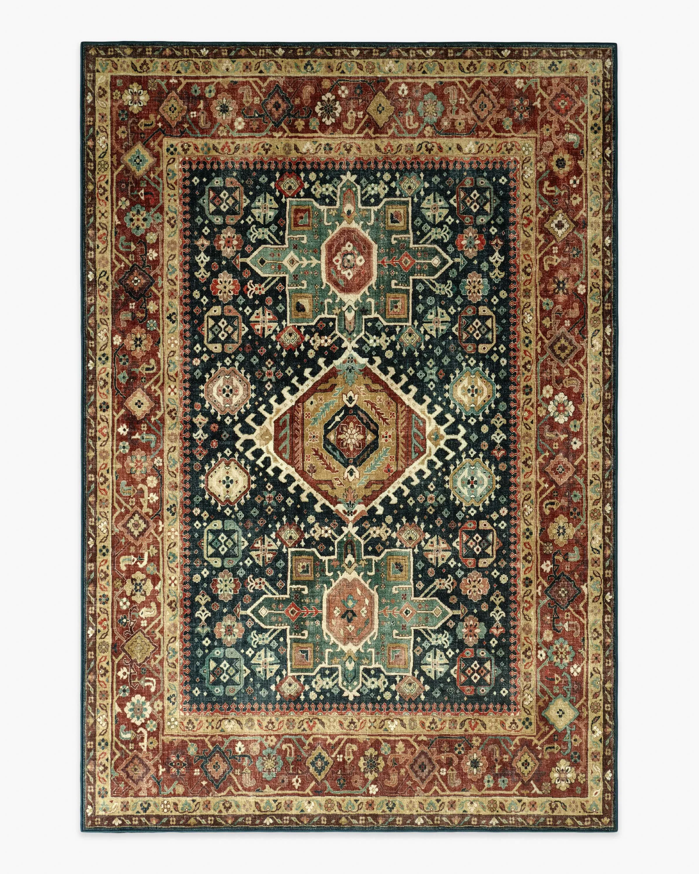Large Machine Washable Rug - Navy, Vintage