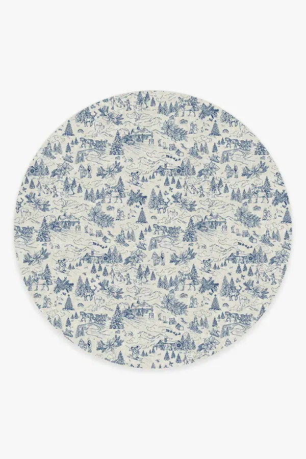 Large Round Area Rug Machine Washable - Blue, Chenille