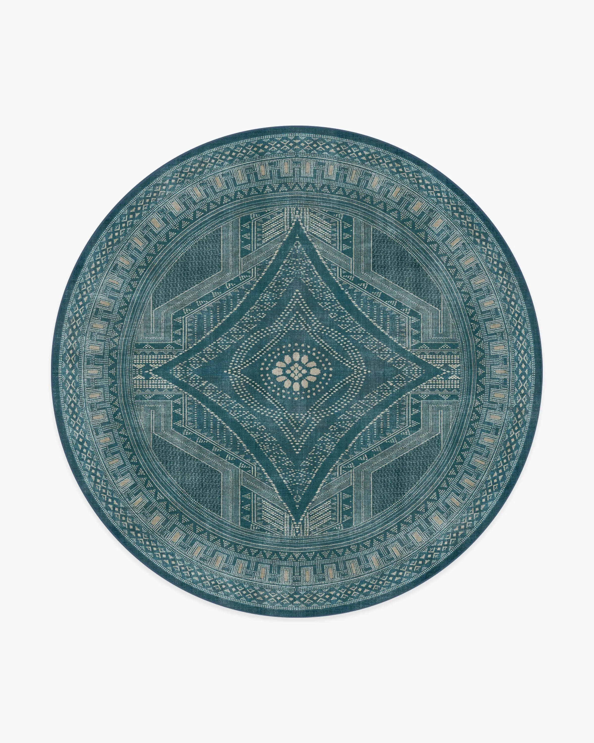 Large Round Area Rug Machine Washable - Blue, Flatwoven