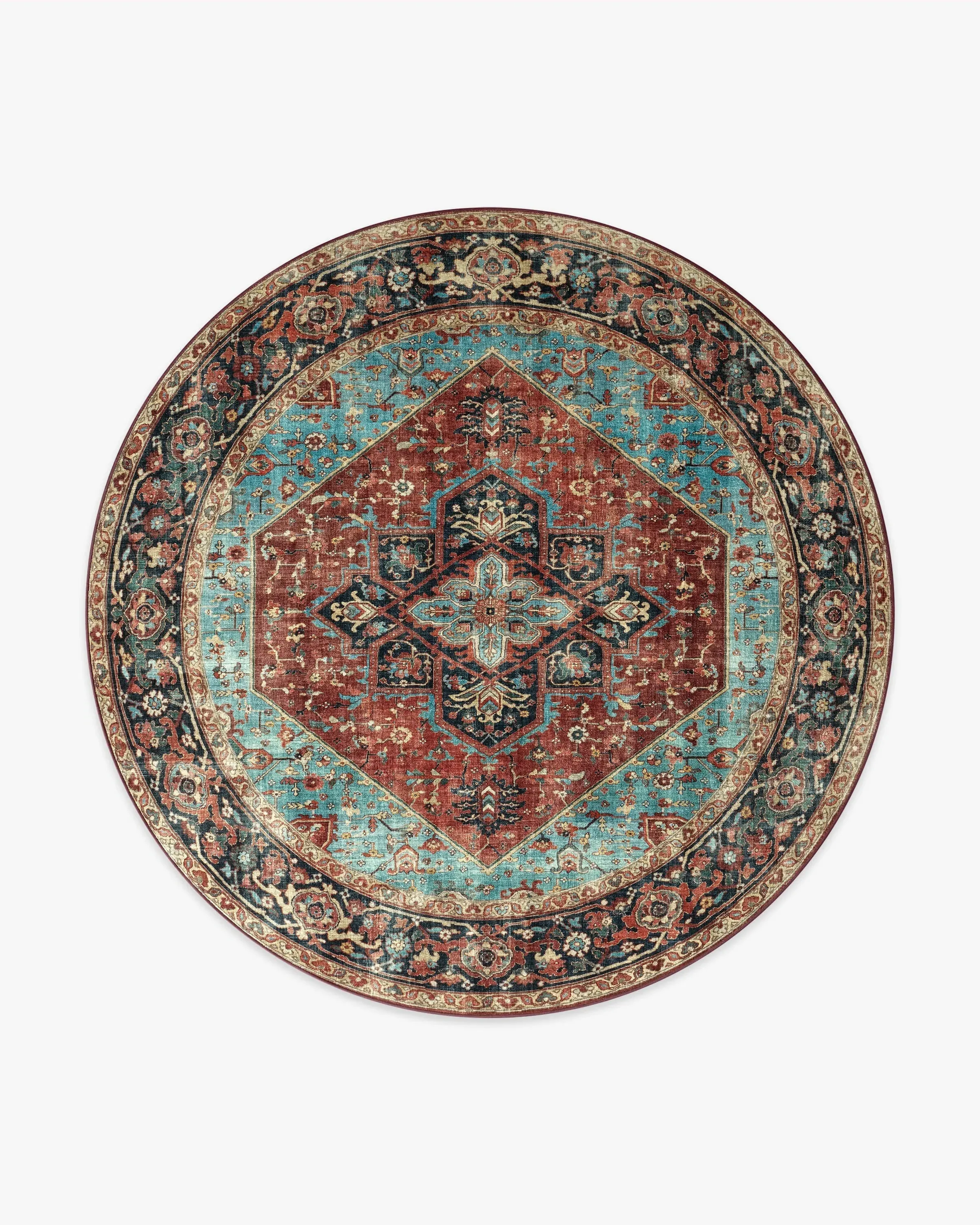 Large Round Area Rug Machine Washable - Crimson Blue