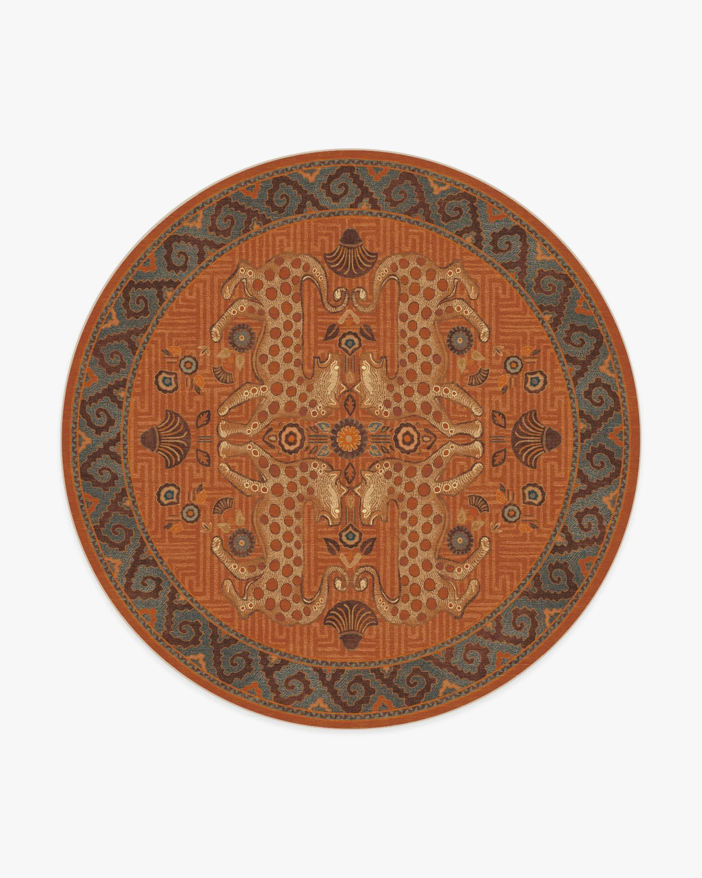 Large Round Area Rug Machine Washable - Terracotta