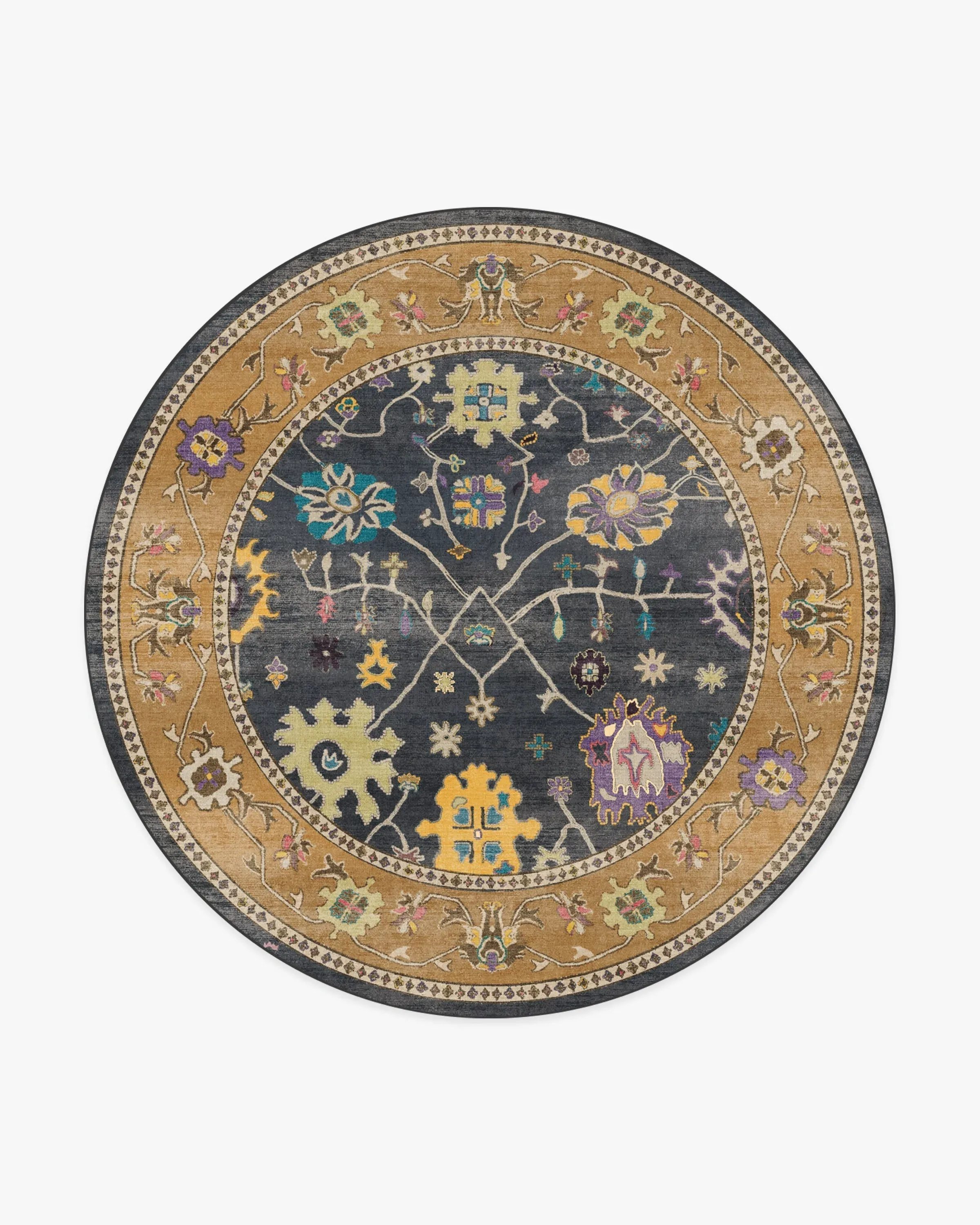 Large Round Machine Washable Area Rug - Multicolour