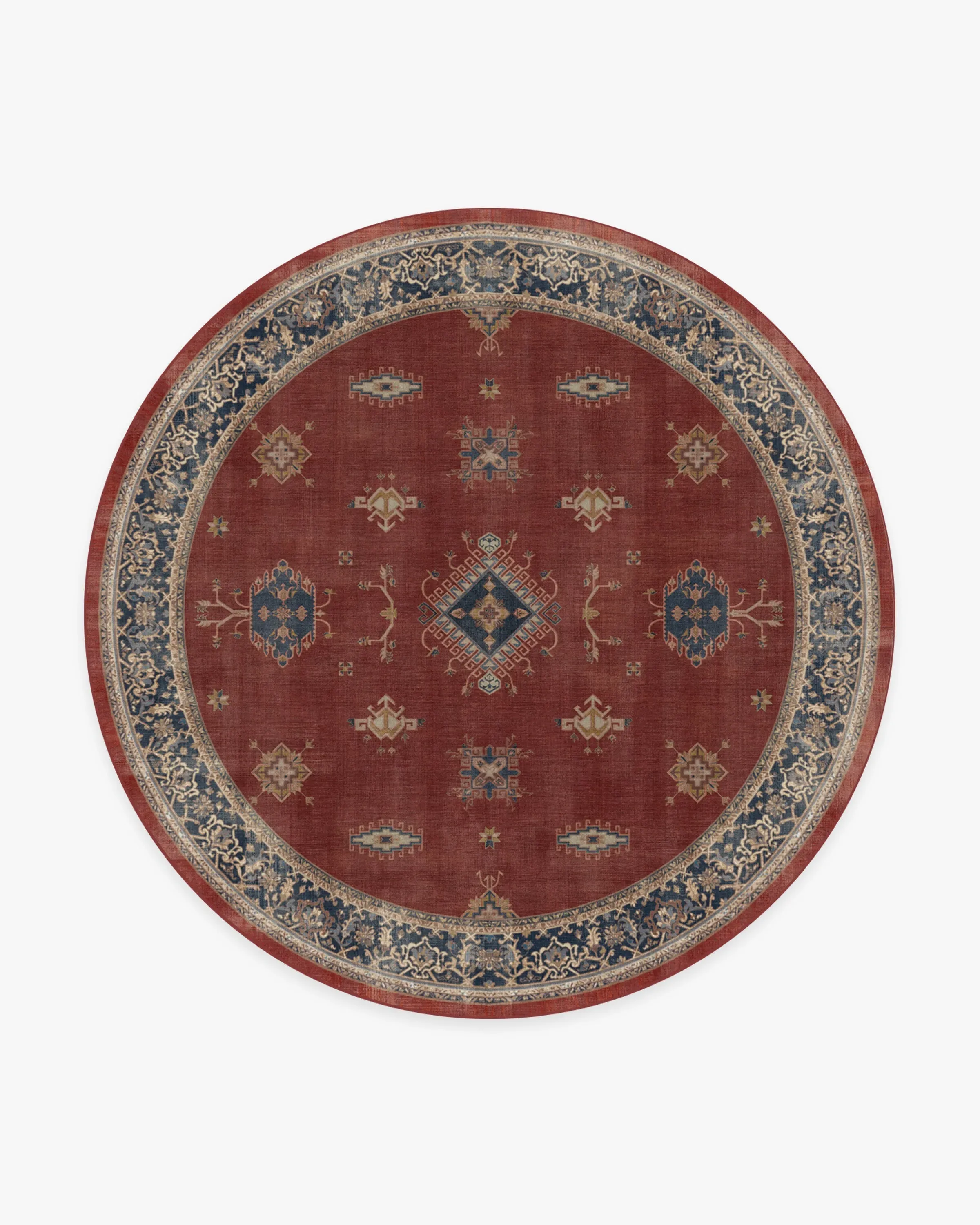 Large Round Rug Machine Washable - Red, Flatwoven