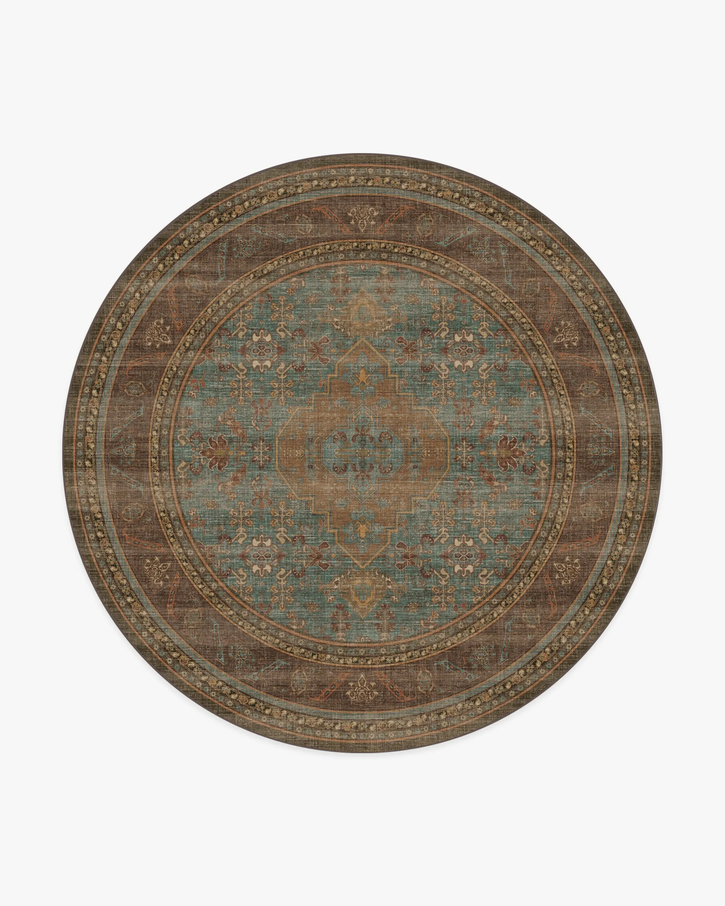 Large Round Rug Machine Washable - Teal Blue