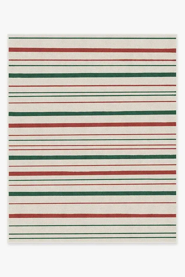 Large Striped Rug Machine Washable - Red, Chenille