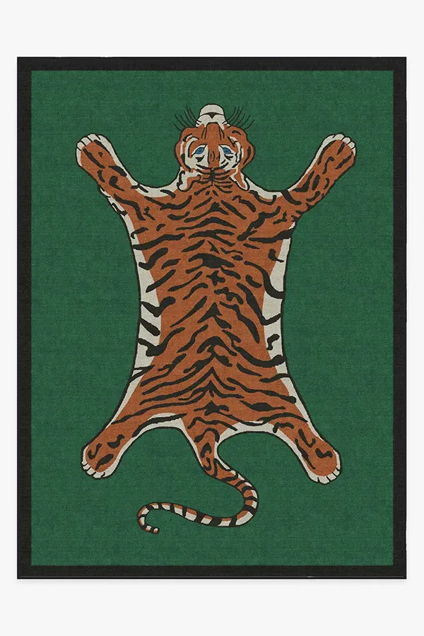 Large Tiger Area Rug - Green, Chenille