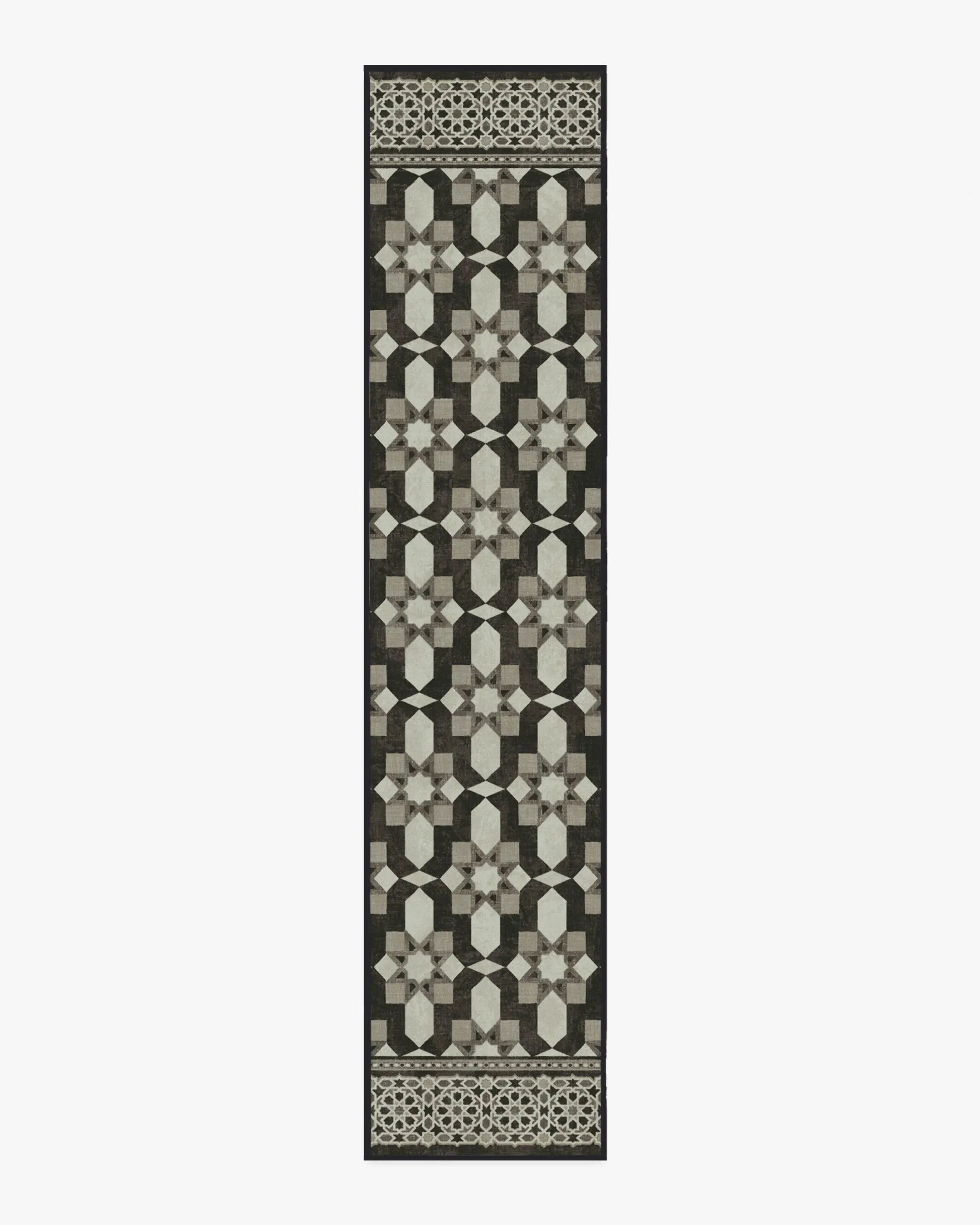 Long Runner Rug Machine Washable - Black, Ivory