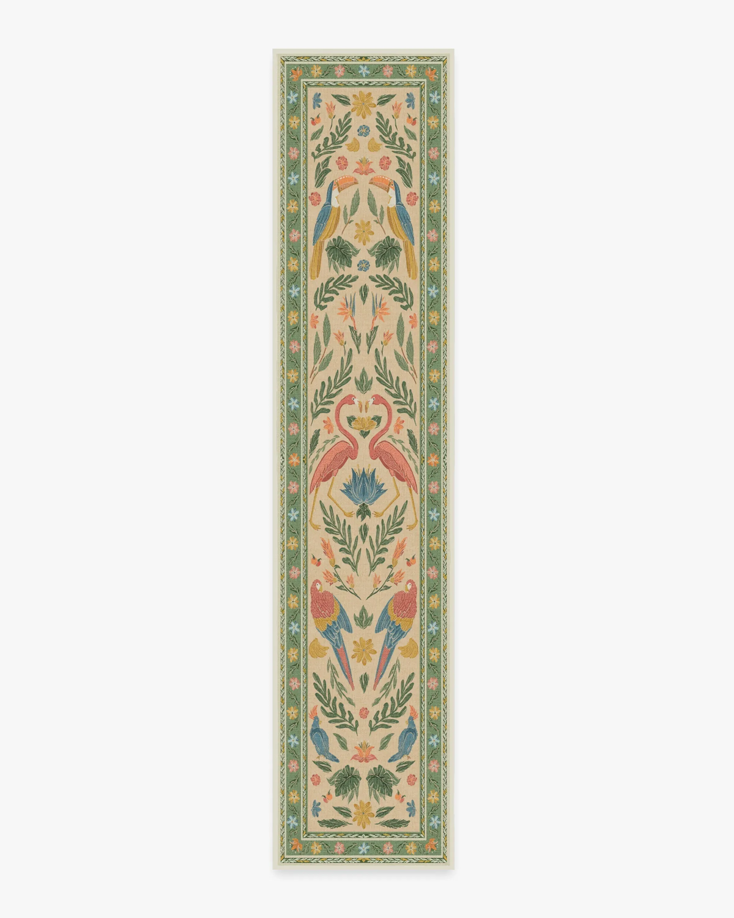 Long Runner Rug Machine Washable - Green, Chenille