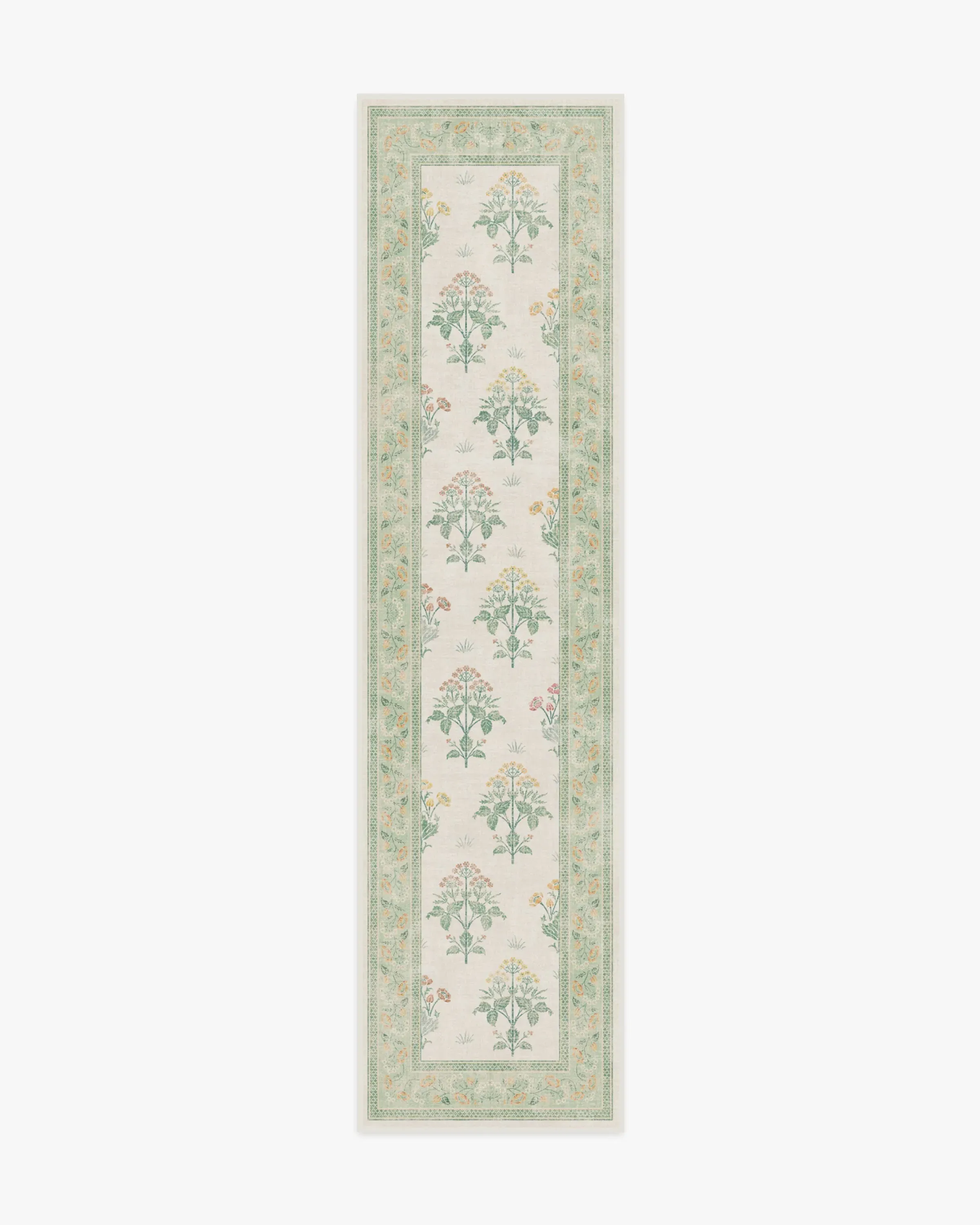 Long Runner Rug Machine Washable - Ivory, Green