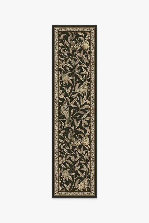 Long Runner Rug with Bird Pattern - Black