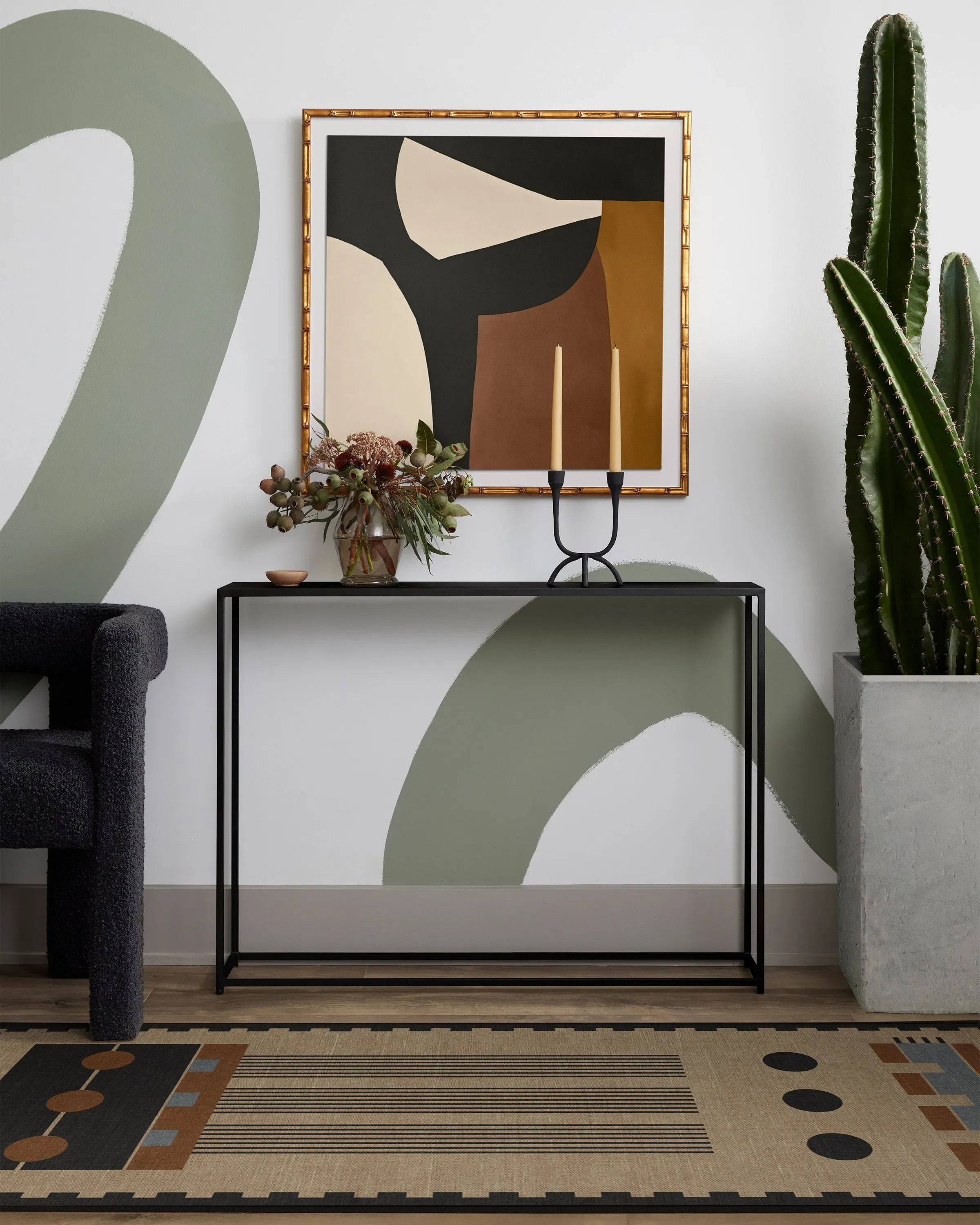 Long Runner Washable Rug - Black & Tan