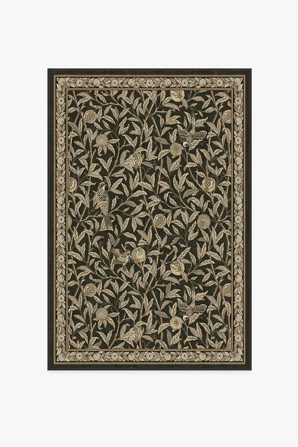 Machine Washable Area Rug - Black, Bird Pattern