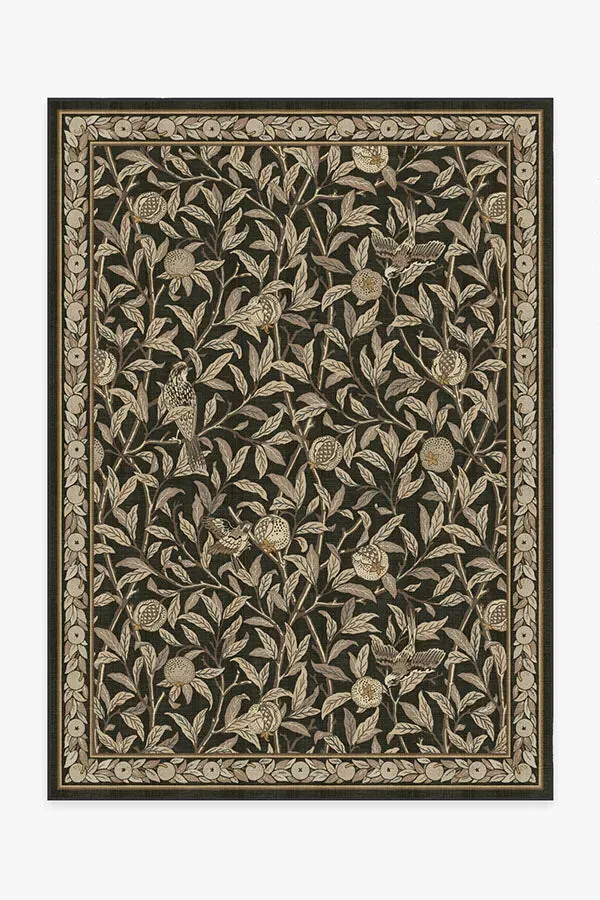 Machine Washable Area Rug - Black, Bird Pattern