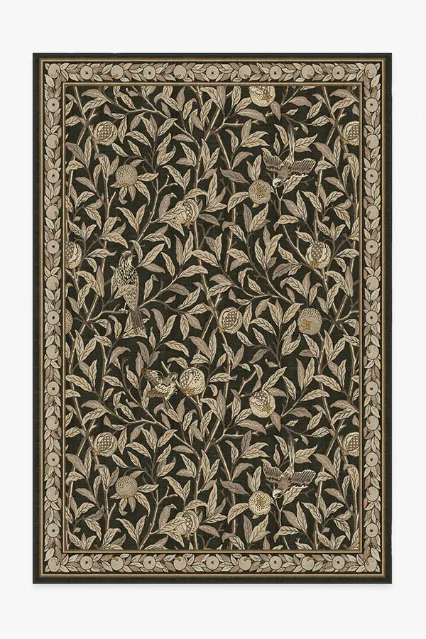 Machine Washable Area Rug - Black, Bird Pattern
