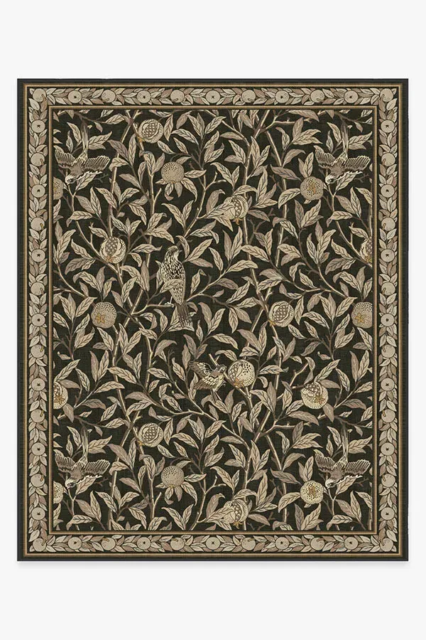 Machine Washable Area Rug - Black, Bird Pattern