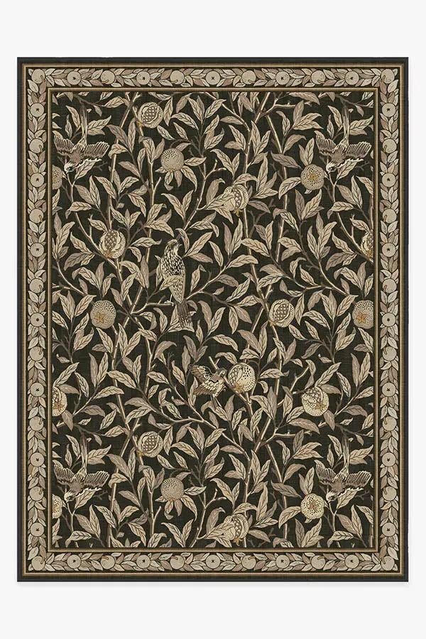 Machine Washable Area Rug - Black, Bird Pattern