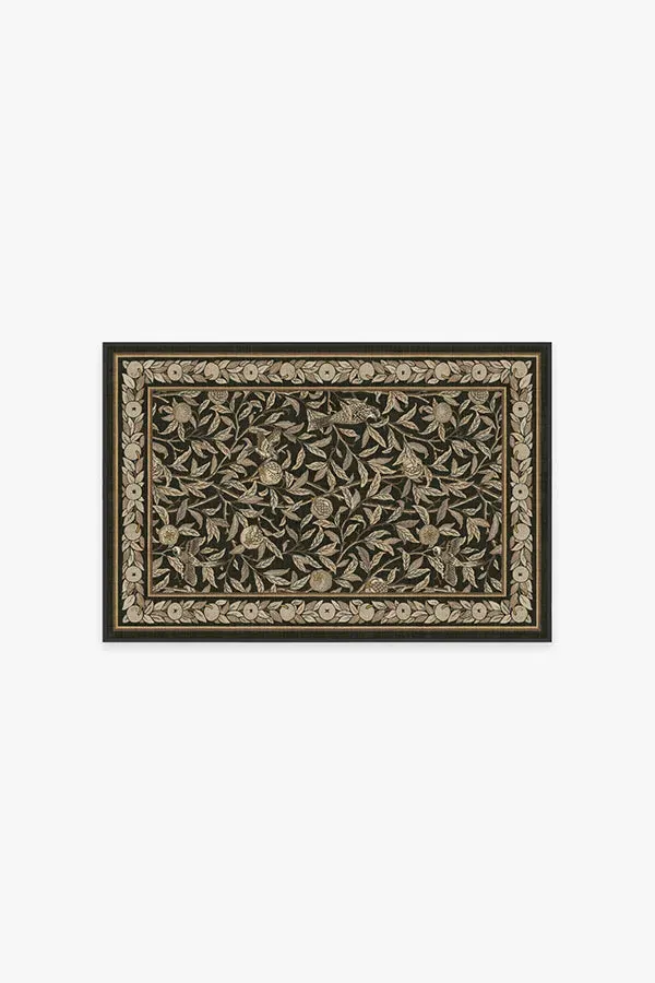 Machine Washable Area Rug - Black, Bird Pattern image