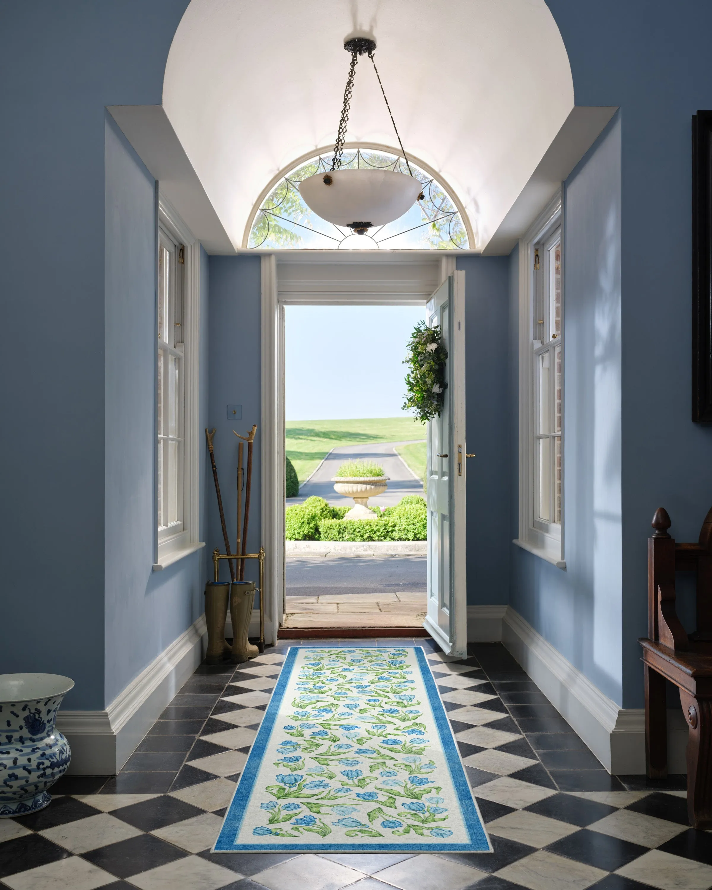 Machine Washable Area Rug - Blue, Flatwoven
