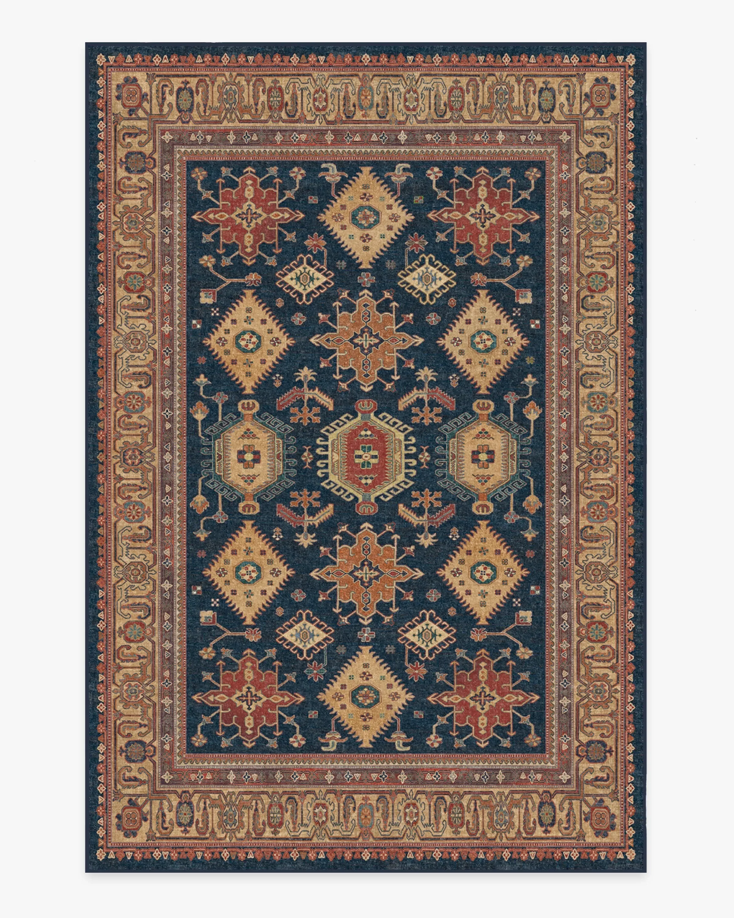 Machine Washable Area Rug - Blue, Flatwoven
