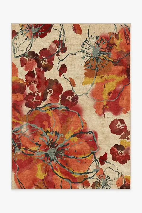 Machine Washable Area Rug - Coral, Watercolour