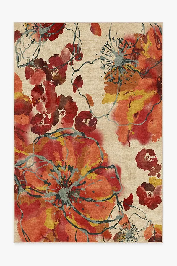 Machine Washable Area Rug - Coral, Watercolour