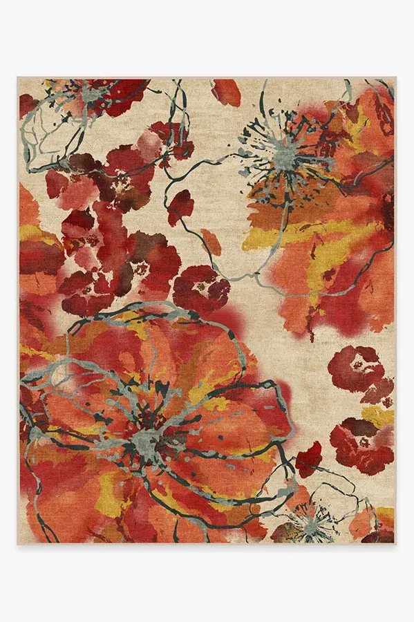 Machine Washable Area Rug - Coral, Watercolour