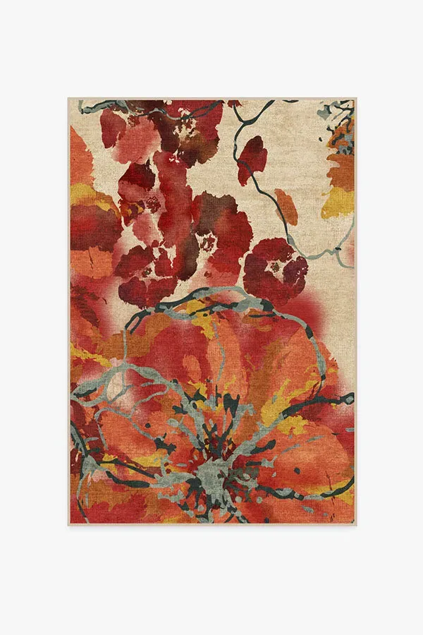 Machine Washable Area Rug - Coral, Watercolour