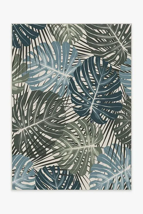 Machine Washable Area Rug - Green, Monstera
