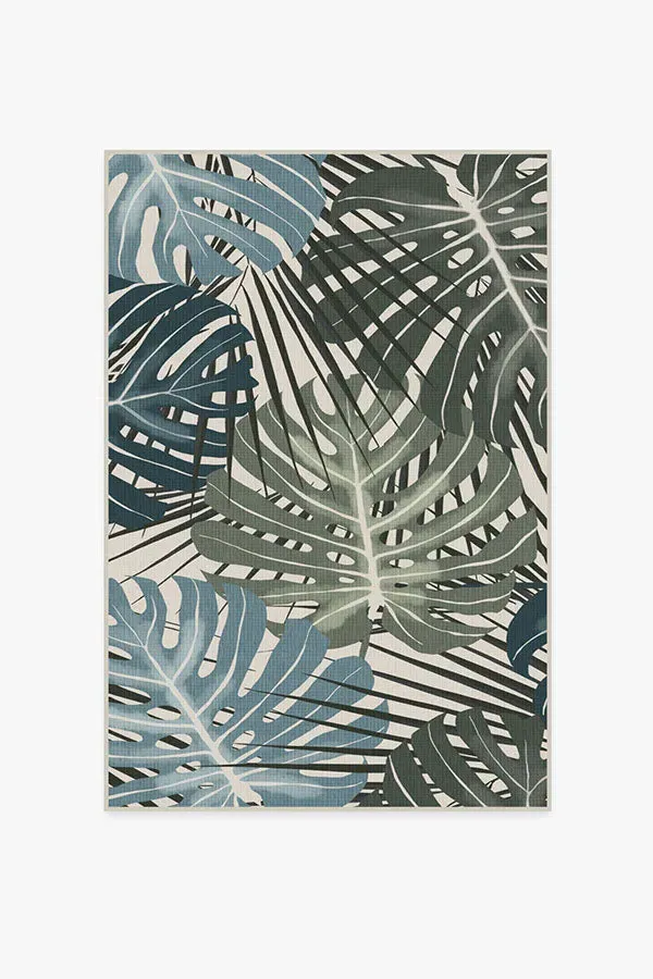 Machine Washable Area Rug - Green, Monstera