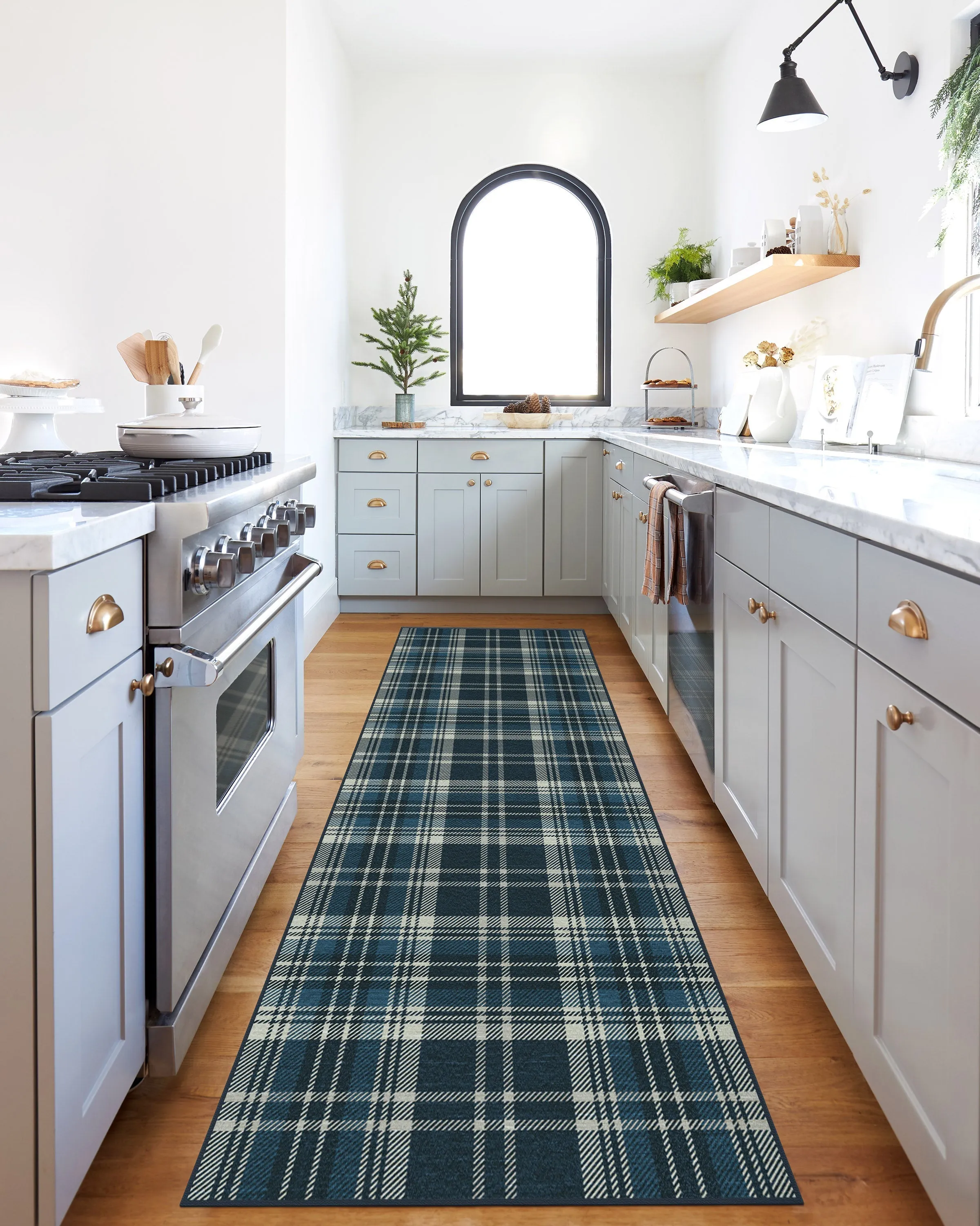 Machine Washable Area Rug - Navy Tartan