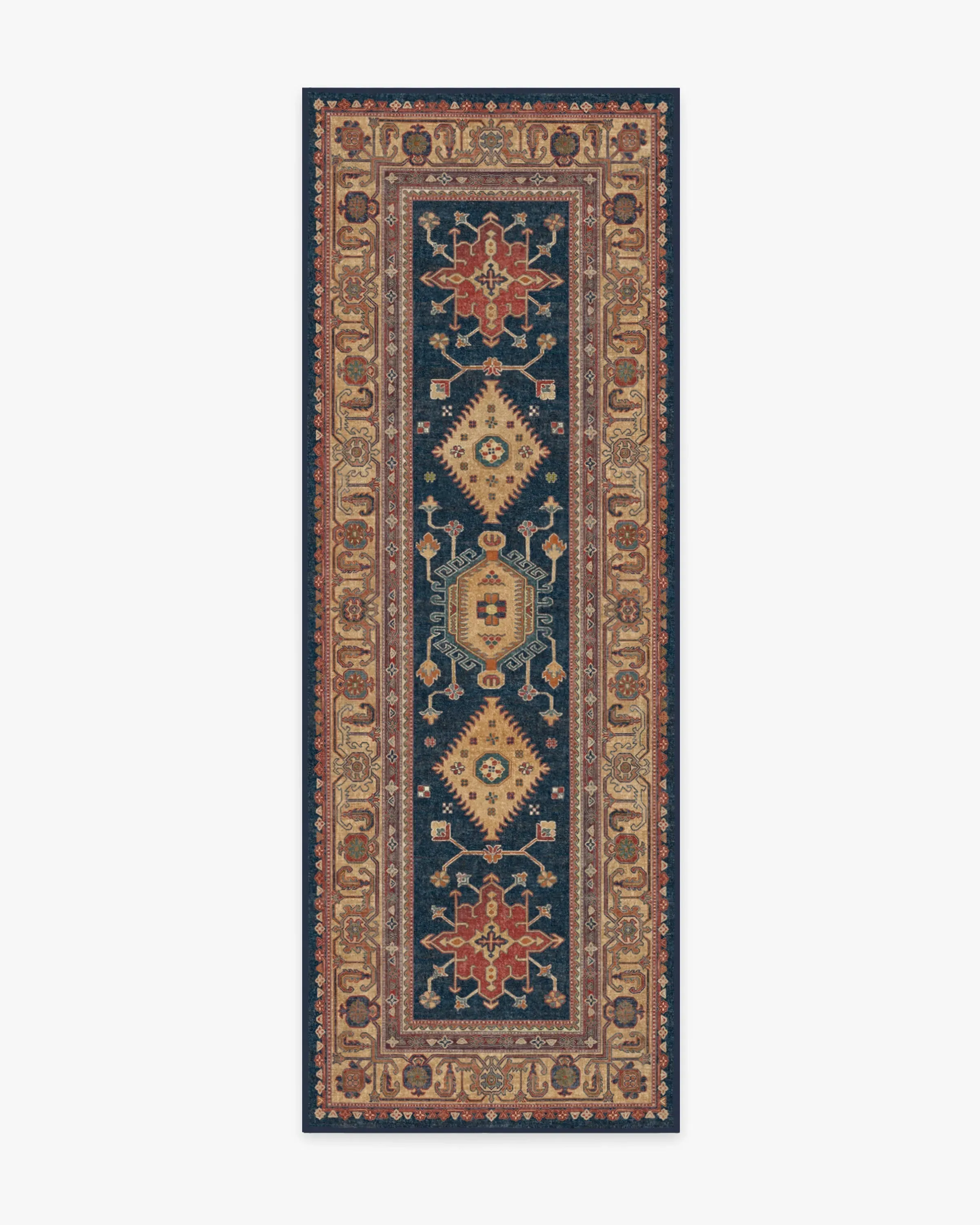 Machine Washable Runner Rug - Blue, Flatwoven