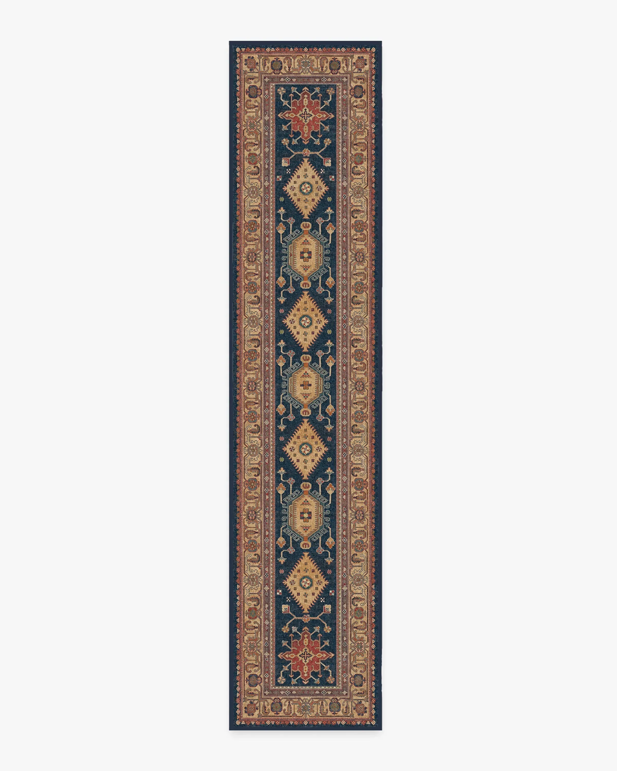 Machine Washable Runner Rug - Blue, Flatwoven