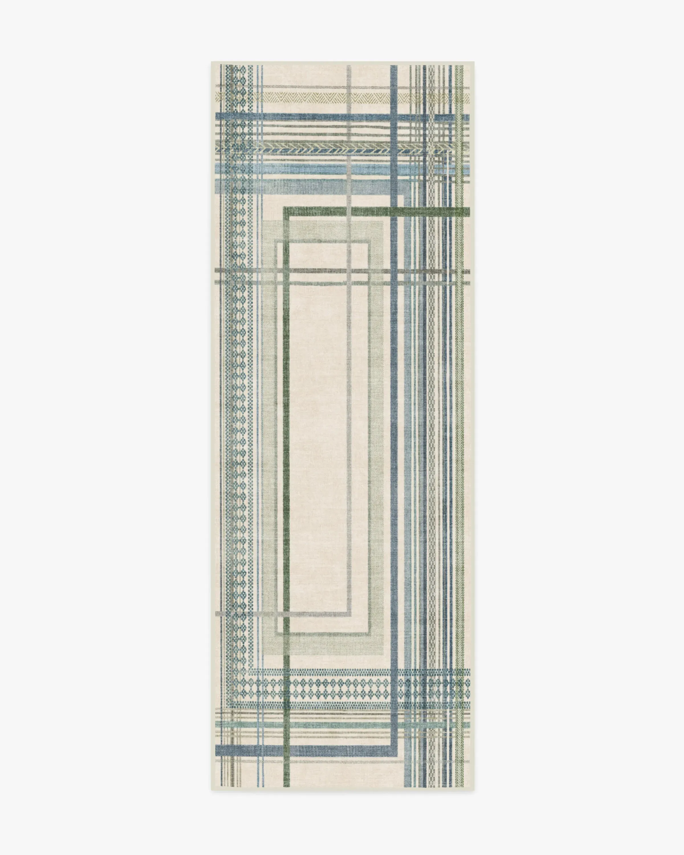 Machine Washable Runner Rug - Blue & Green