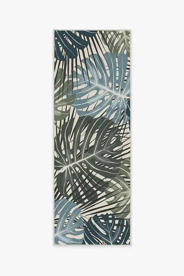 Machine Washable Runner Rug - Green, Monstera