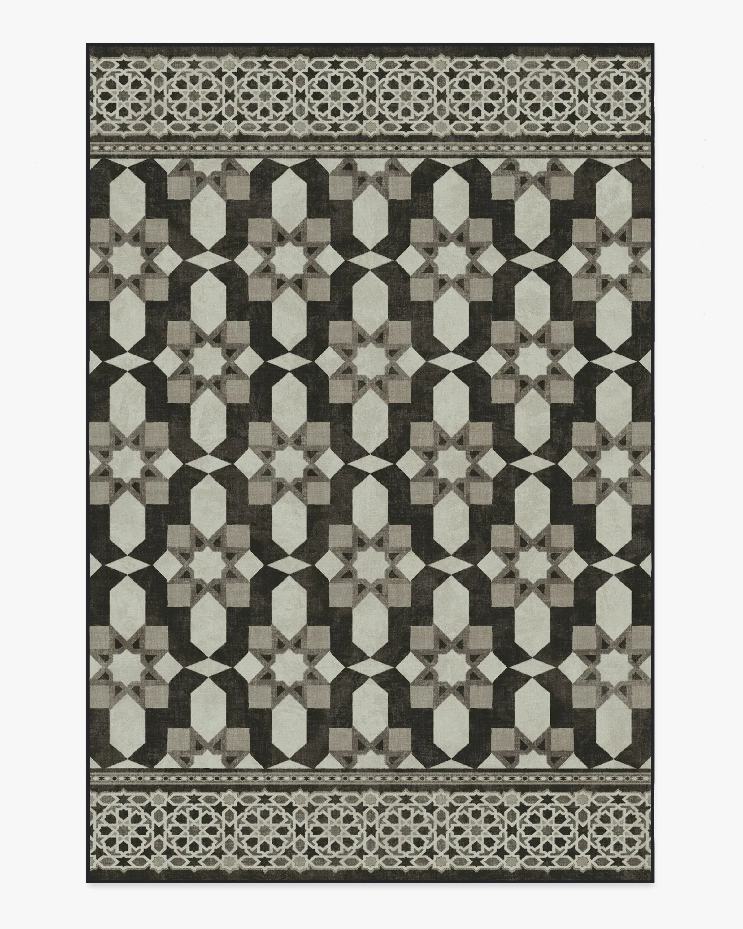 Medium Area Rug Machine Washable - Black, Ivory