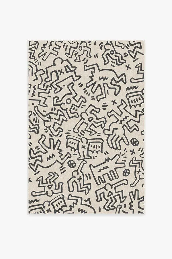 Medium Area Rug Machine Washable - Black, Ivory