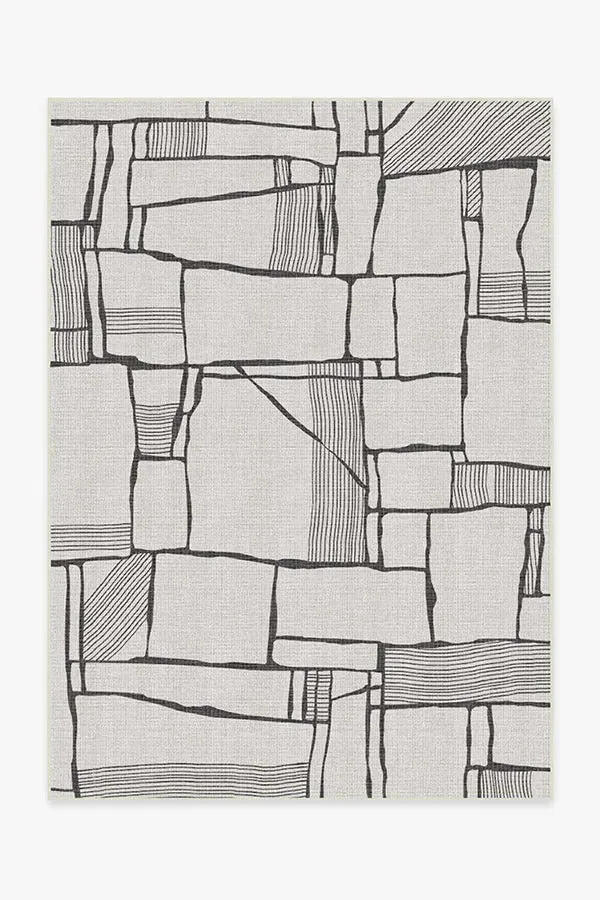 Medium Area Rug Machine Washable - Black, Ivory