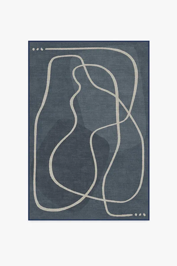 Medium Area Rug Machine Washable - Blue, Chenille