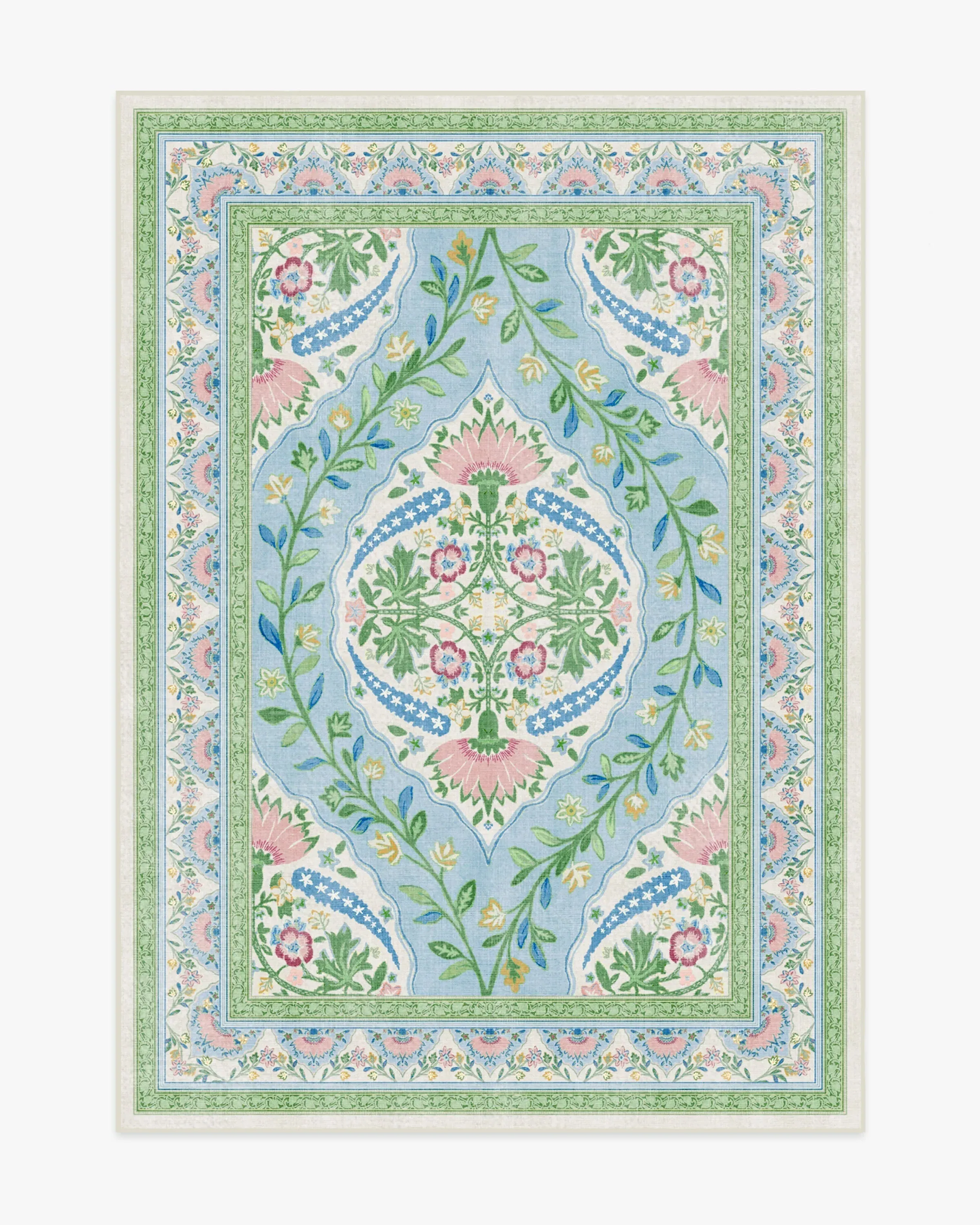 Medium Area Rug Machine Washable - Blue, Floral