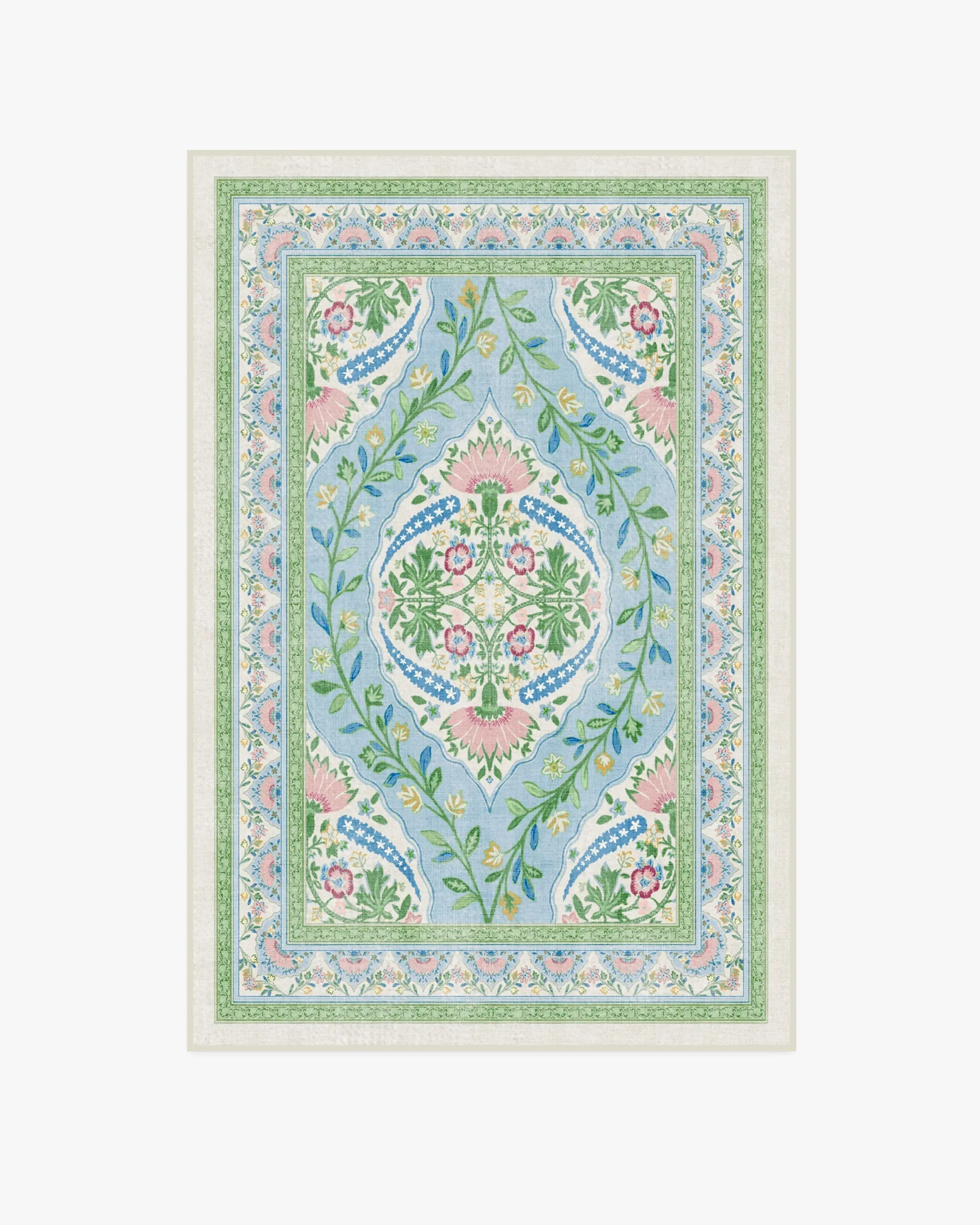 Medium Area Rug Machine Washable - Blue, Floral