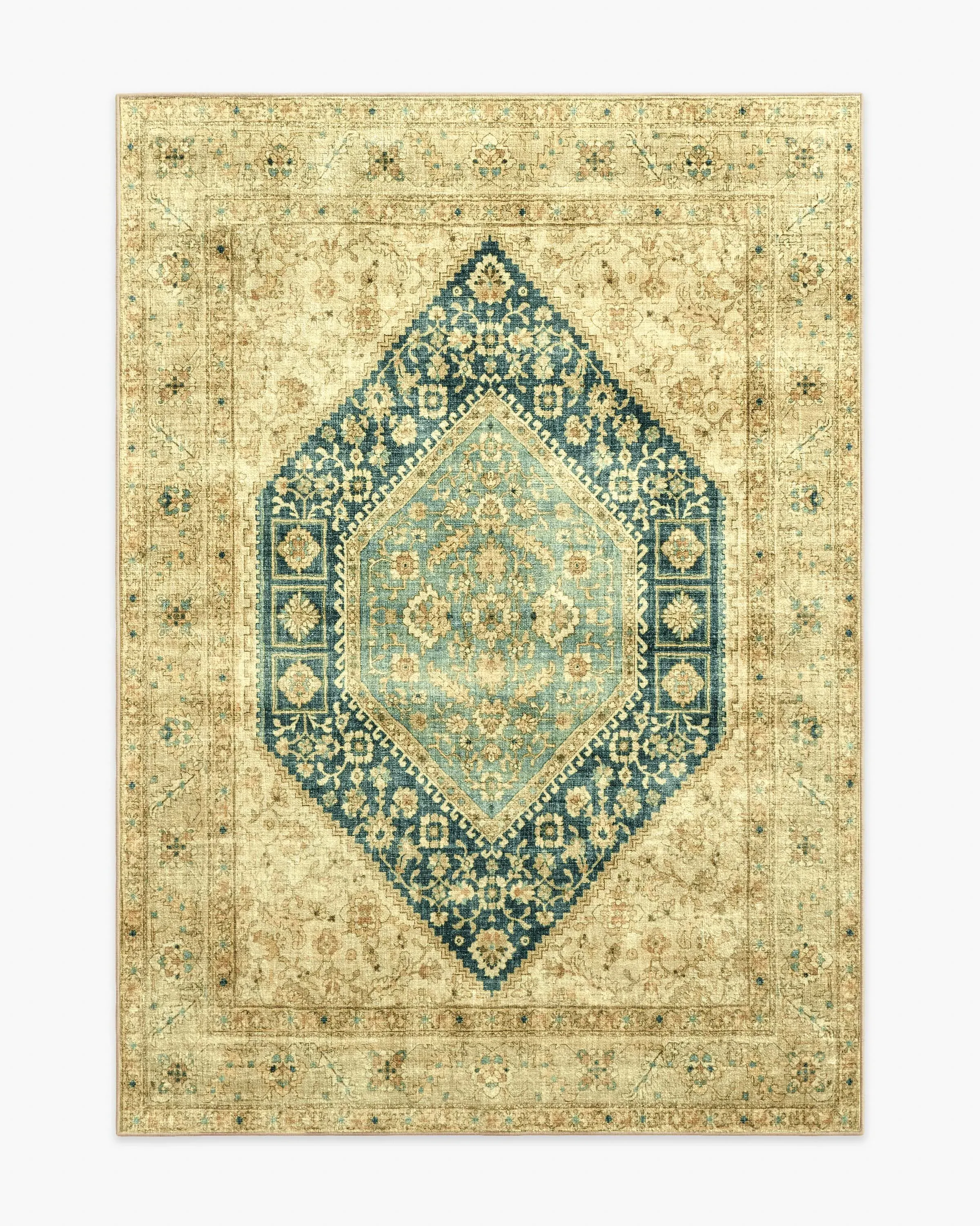 Medium Area Rug Machine Washable - Gold, Teal