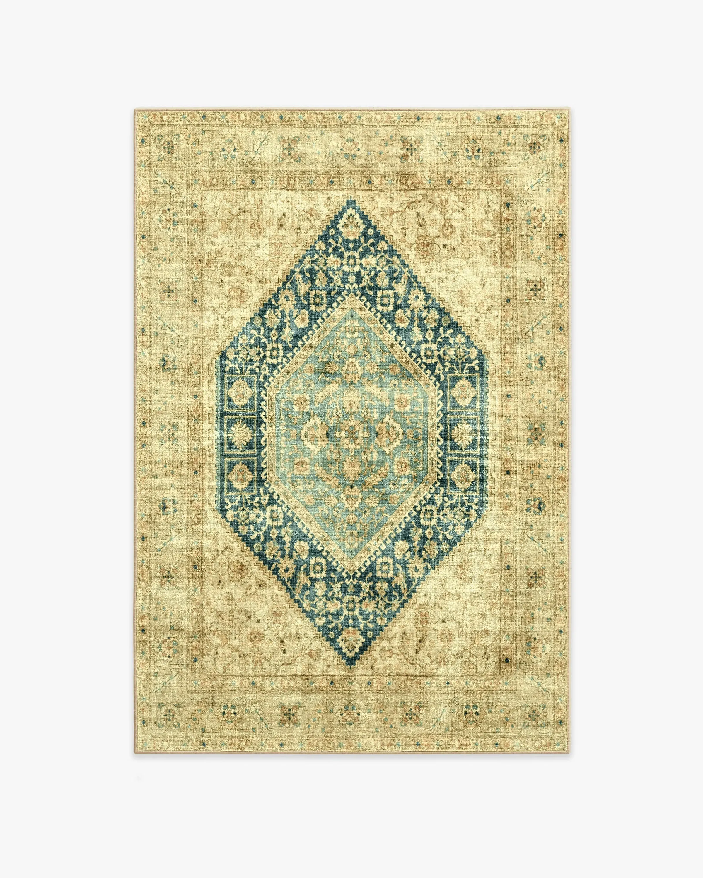 Medium Area Rug Machine Washable - Gold, Teal