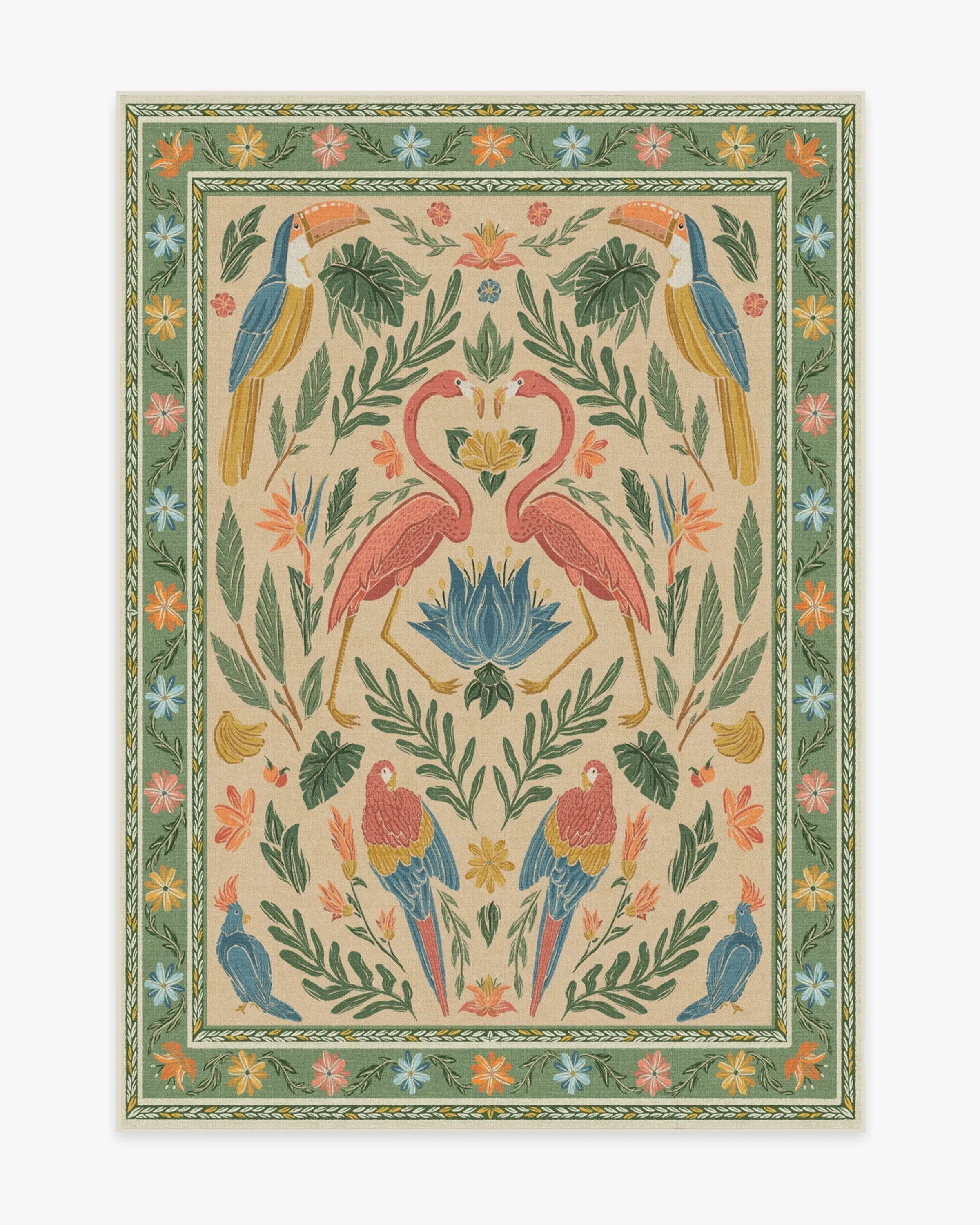Medium Area Rug Machine Washable - Green, Chenille
