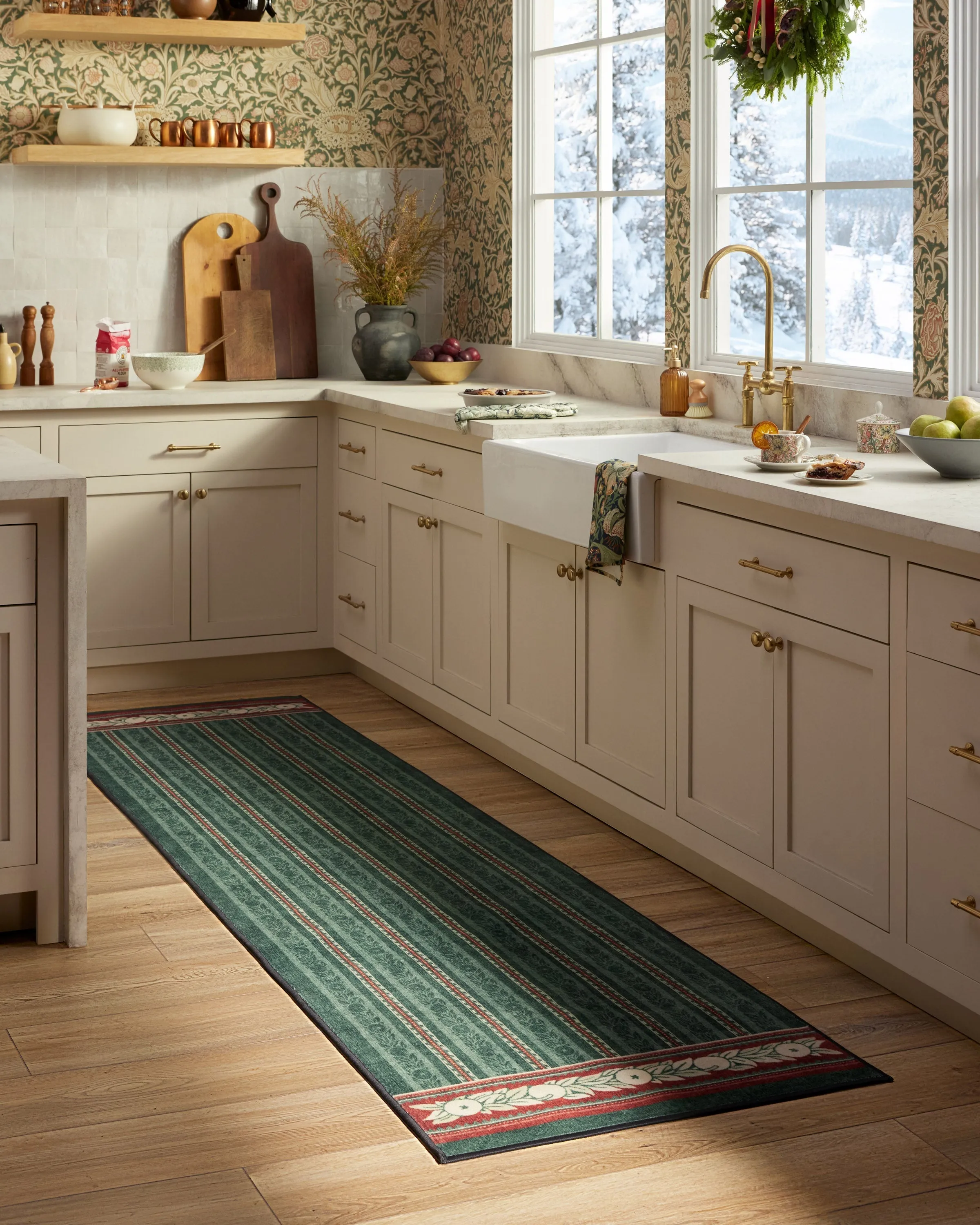 Medium Area Rug Machine Washable - Green, Flatwoven
