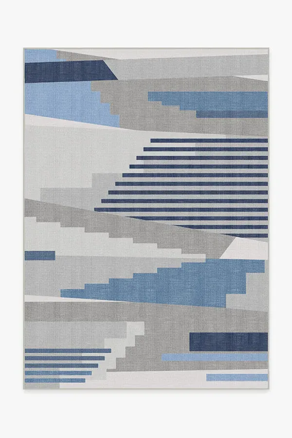 Medium Area Rug Machine Washable - Grey, Blue